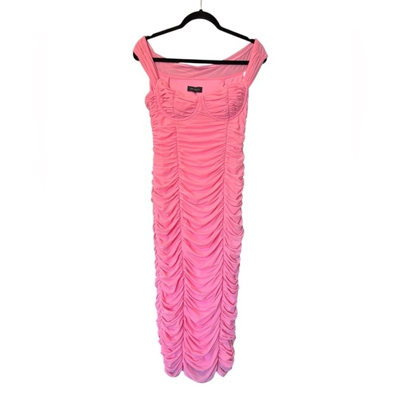 Majorelle Tabith Midi Dress in Bubblegum Pink Ruched Off the Shoulder Size M - Picture 2 of 6